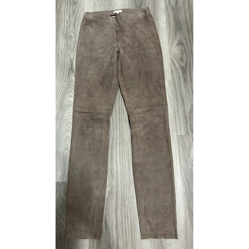 Rare Luxury Escada Sport Suede Leather Leggings Pants Taupe‎ size 38 6 or 8